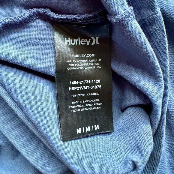 Hurley Mens Long Sleeve T-Shirt 100% Cotton Navy Size Medium Graphic Tee - Picture 8 of 8